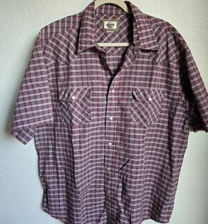Vtg Western Plains Trading Co Men's Red Short Sleeve Pearl Snap Shirt Size XL